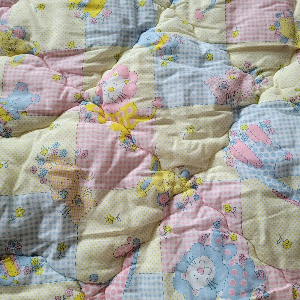Vtg‎ 80s Quiltex Baby Quilt & Matching Animal Pillow Set - Pastel Patchwork EUC